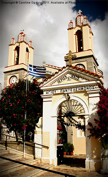 A Church in Siana, Rhodes Acrylic by Caroline Opacic