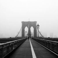 Buy canvas prints of Foggy Brooklyn Bridge by Caroline Opacic