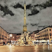 Buy canvas prints of Piazza Navona at night by Rachael Hood