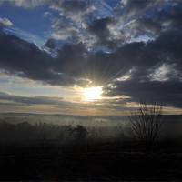 Buy canvas prints of sunrise over misty frensham pond by mark coates