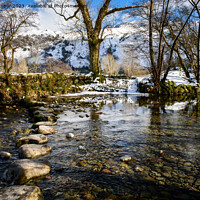 Buy canvas prints of Rosthwaite Ford in Winter by John Dunbar