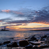Buy canvas prints of Sunrise at St Marys Lighthouse by John Dunbar