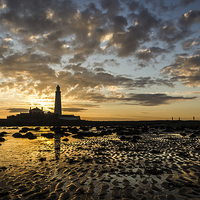 Buy canvas prints of Low Tide Sunrise at the Lighthouse by John Dunbar