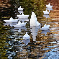 Buy canvas prints of  SWAN and the BOATS                                by Helen Cullens