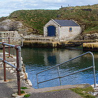 Buy canvas prints of The stone boathouse and slipway at Ballintoy Harbo by Michael Harper