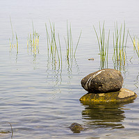 Buy canvas prints of Rocks in the shallows in the Sea of Galilee  by Michael Harper