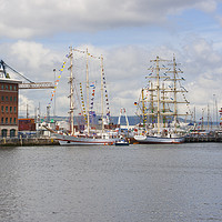 Buy canvas prints of Tall Ships berthed at Belfast Harbour in Northern  by Michael Harper
