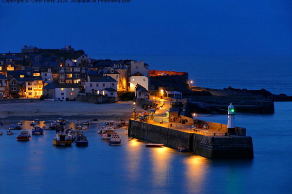 St Ives Harbour at Night Picture Board by Chris Petty