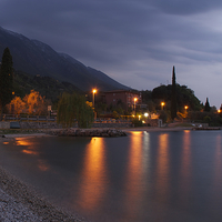 Buy canvas prints of  Lake Garda by lamplight by Gordon Dimmer