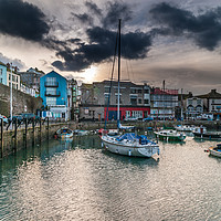 Buy canvas prints of Brixham Harbour with Darkening Sky by Gordon Dimmer