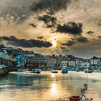 Buy canvas prints of Brixham Harbour with a Setting Sun by Gordon Dimmer
