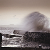 Buy canvas prints of Lyme Regis Cobb Stormy Morning by Paul Brewer
