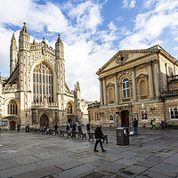 Buy canvas prints of Bath Abbey and the Pump Room by Paul Brewer