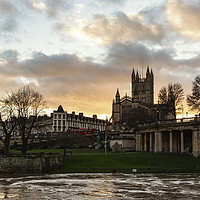 Buy canvas prints of Bath Abbey and Parade Gardens at Sunset by Paul Brewer