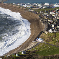 Buy canvas prints of Storm Jorge hits Castle Cove Chesil Beach by Paul Brewer