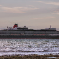 Buy canvas prints of Cunard Queen Elizabeth moored off the Coast of Dor by Paul Brewer
