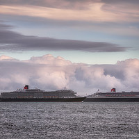 Buy canvas prints of Queen Mary 2 and Queen Victoria by Paul Brewer