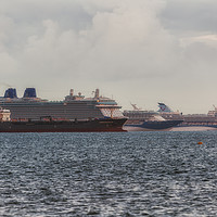 Buy canvas prints of Cruise Ships Moored off the Weymouth Coast during  by Paul Brewer