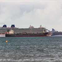 Buy canvas prints of Cruise Ships Moored off the Weymouth Coast during  by Paul Brewer