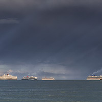 Buy canvas prints of Cruise Ships in a thunder storm by Paul Brewer