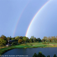 Buy canvas prints of Double Rainbow over Golf Course by Elaine Manley