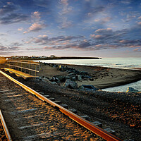 Buy canvas prints of Train Tracks by the Ocean by Elaine Manley