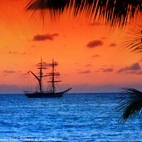 Buy canvas prints of Tall Ship Sailing at Sunset by Elaine Manley