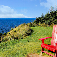 Buy canvas prints of Red Chair by the Ocean by Elaine Manley