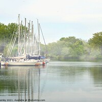 Buy canvas prints of Sailboats on a Misty Canal by Elaine Manley