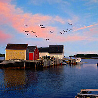 Buy canvas prints of Setting Sun on a Fishing Village...Canada by Elaine Manley
