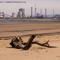 Buy canvas prints of Redcar Steel works and a dead tree - a beach scene by Greg Marshall