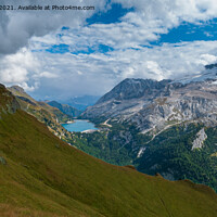 Buy canvas prints of Lago di Fedaia and Marmolada Dolomites Italy by Greg Marshall