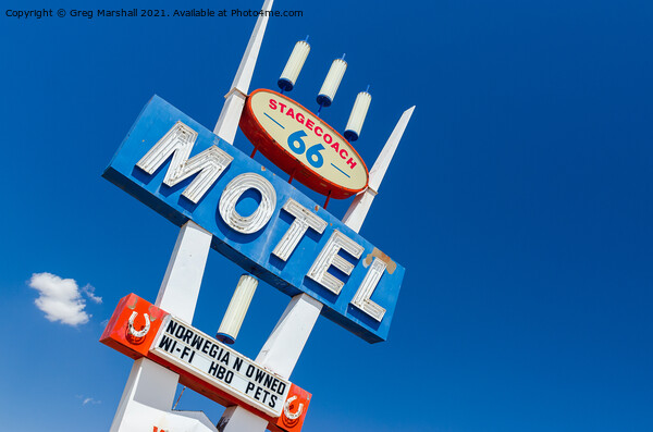 Route 66 Motel sign near Seligman, Arizona on the way to Las Vegas Picture Board by Greg Marshall