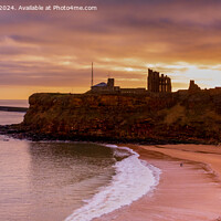 Buy canvas prints of Sunset over Tynemouth Lighthouse Priory and Castle Ruins by Greg Marshall
