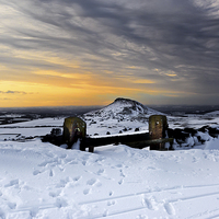 Buy canvas prints of Roseberry Topping sunset over Teesside by Greg Marshall