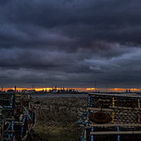 Buy canvas prints of River Tees Industrial Panorama sunset by Greg Marshall