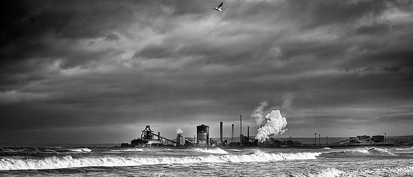 Redcar steelworks across the River Tees Mono Framed Print by Greg Marshall