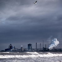 Buy canvas prints of  Redcar steelworks across the River Tees Colour by Greg Marshall