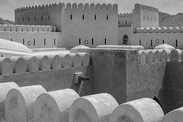 Al Hazm Fort Rustaq Oman mono Picture Board by Greg Marshall