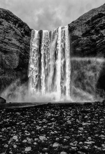 Skógafoss waterfall mono with rainbow Picture Board by Greg Marshall