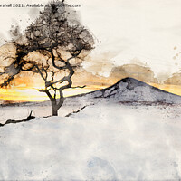Buy canvas prints of Winter Sunset Roseberry Topping Teesside Watercolo by Greg Marshall