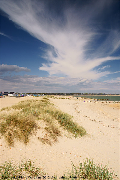 Dunes Beach Huts and Cloud Picture Board by Phil Wareham