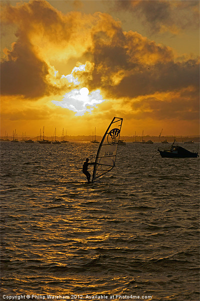 Windsurfer at Sunset Picture Board by Phil Wareham