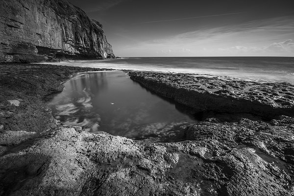 Dancing Ledge Black and White Picture Board by Phil Wareham