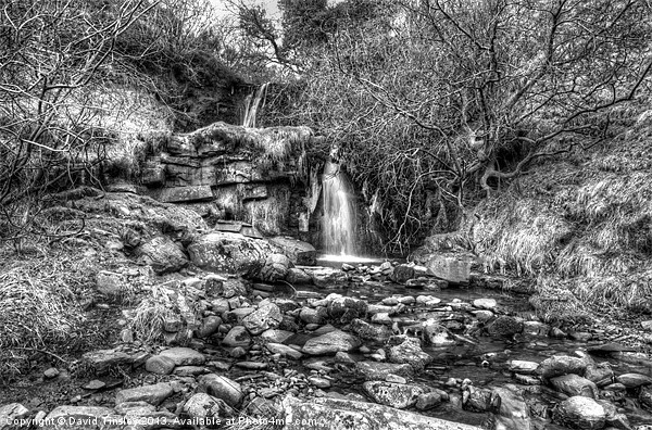 Beacons Waterfall in Monochrome Picture Board by David Tinsley