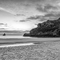 Buy canvas prints of Broadhaven Beach in Monochrome by David Tinsley