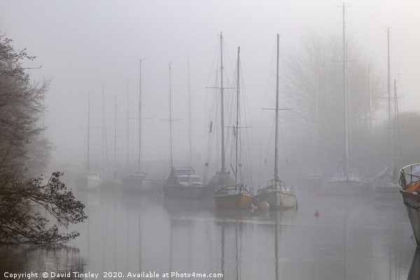Misty Harbour Reflections Picture Board by David Tinsley