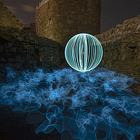 Buy canvas prints of Light orb and EL wire at Peel Castle by Daniel Chambers