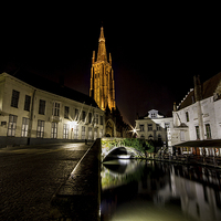 Buy canvas prints of Bruge Canel At Night by Malcolm Wood