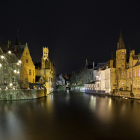 Buy canvas prints of Bruges Dijver Canel At Night by Malcolm Wood